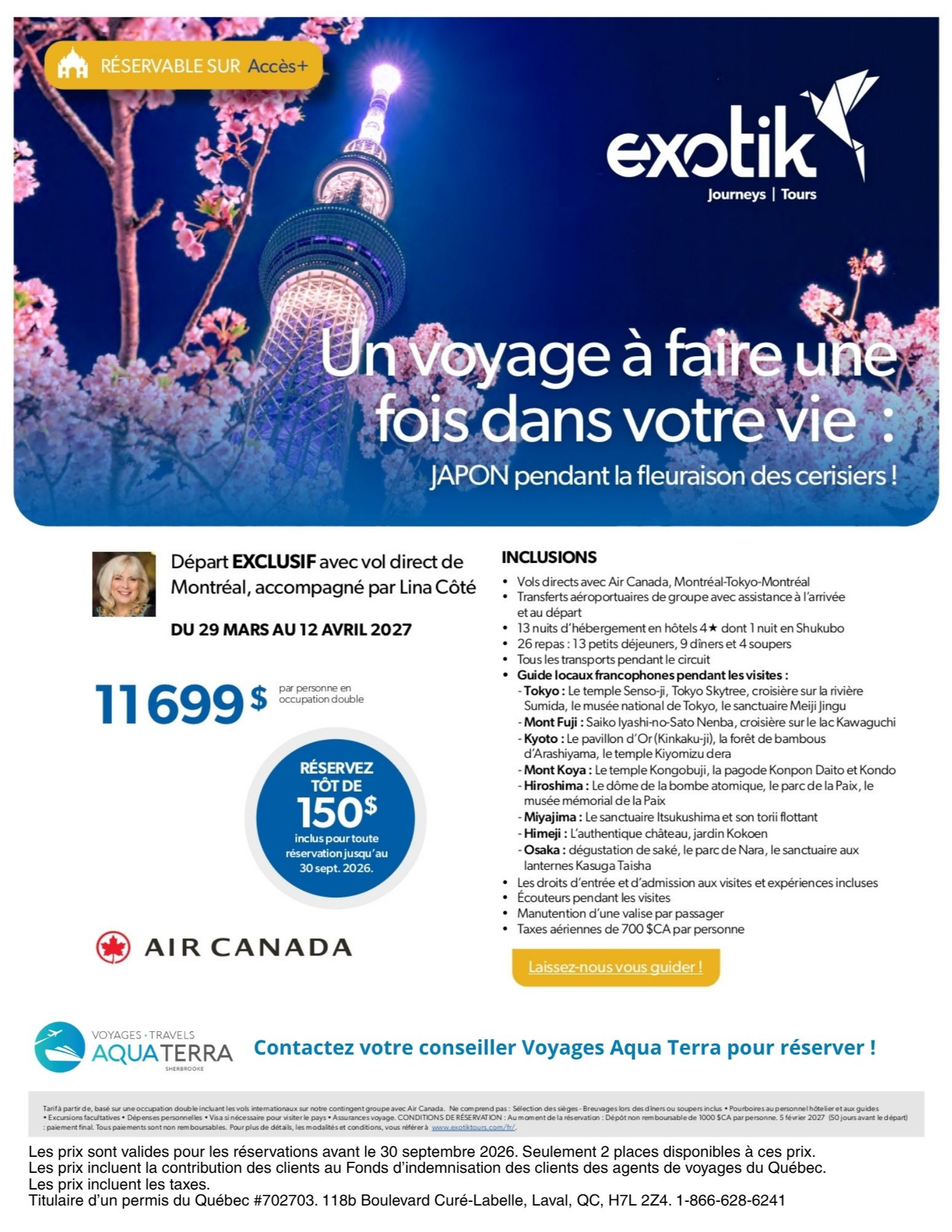 Promotion Exotik Tours 50$ de réduction par personne avec Voyages Aqua Terra Sherbrooke undefined
