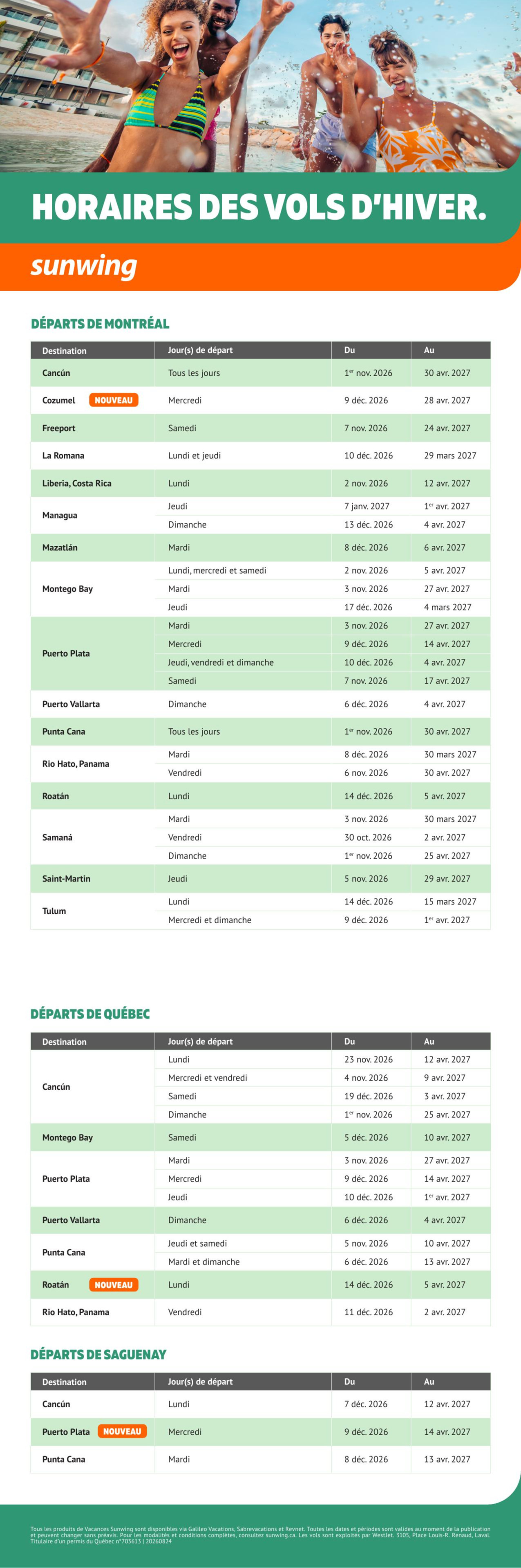 Promotion Horaires des vols d undefined