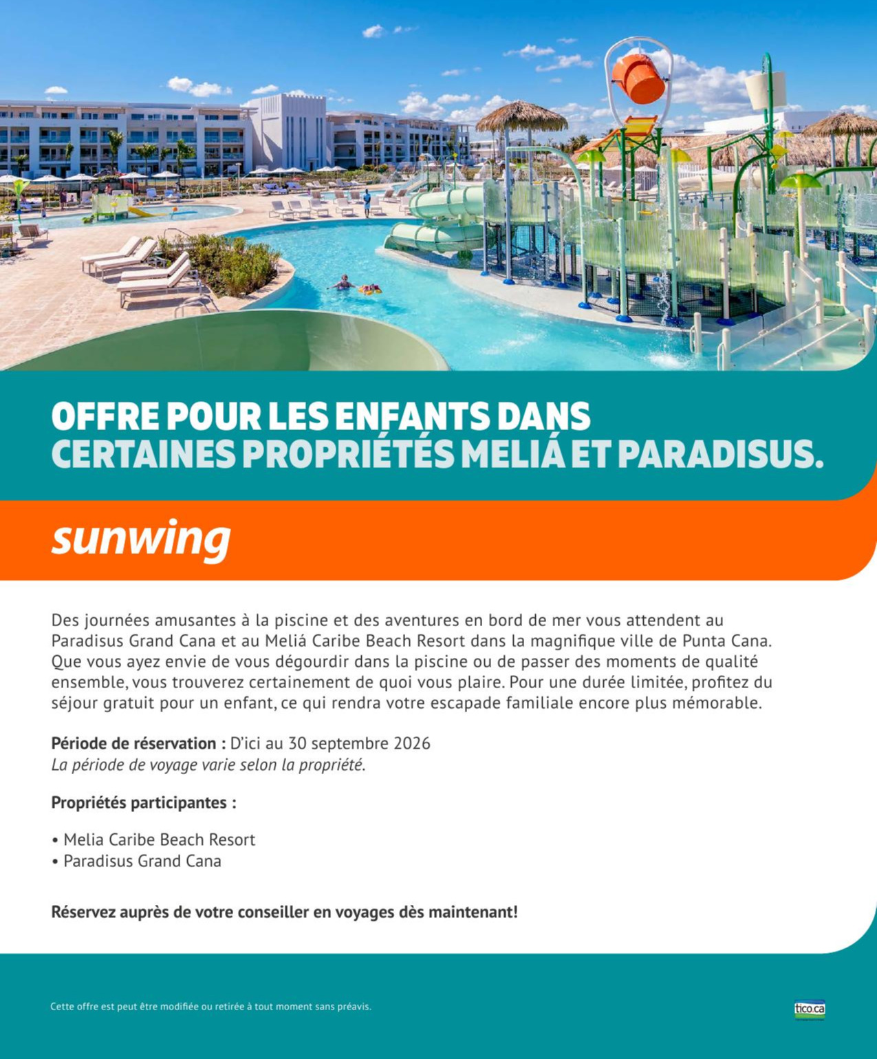 Promotion Sunwing Économies instantanées sur le hôtels tout inclus Hilton avec Voyages AquaTerra Sherbrooke undefined