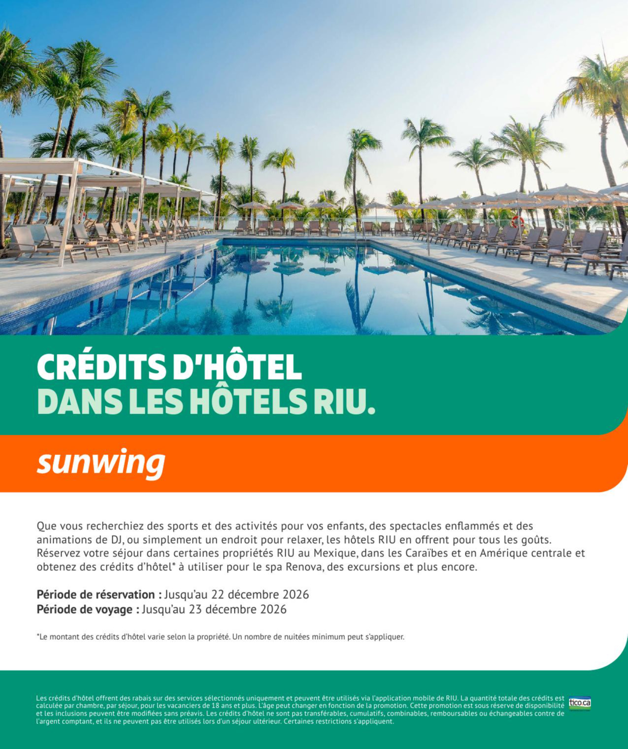 Promotion Vacances Sunwing crédits d undefined