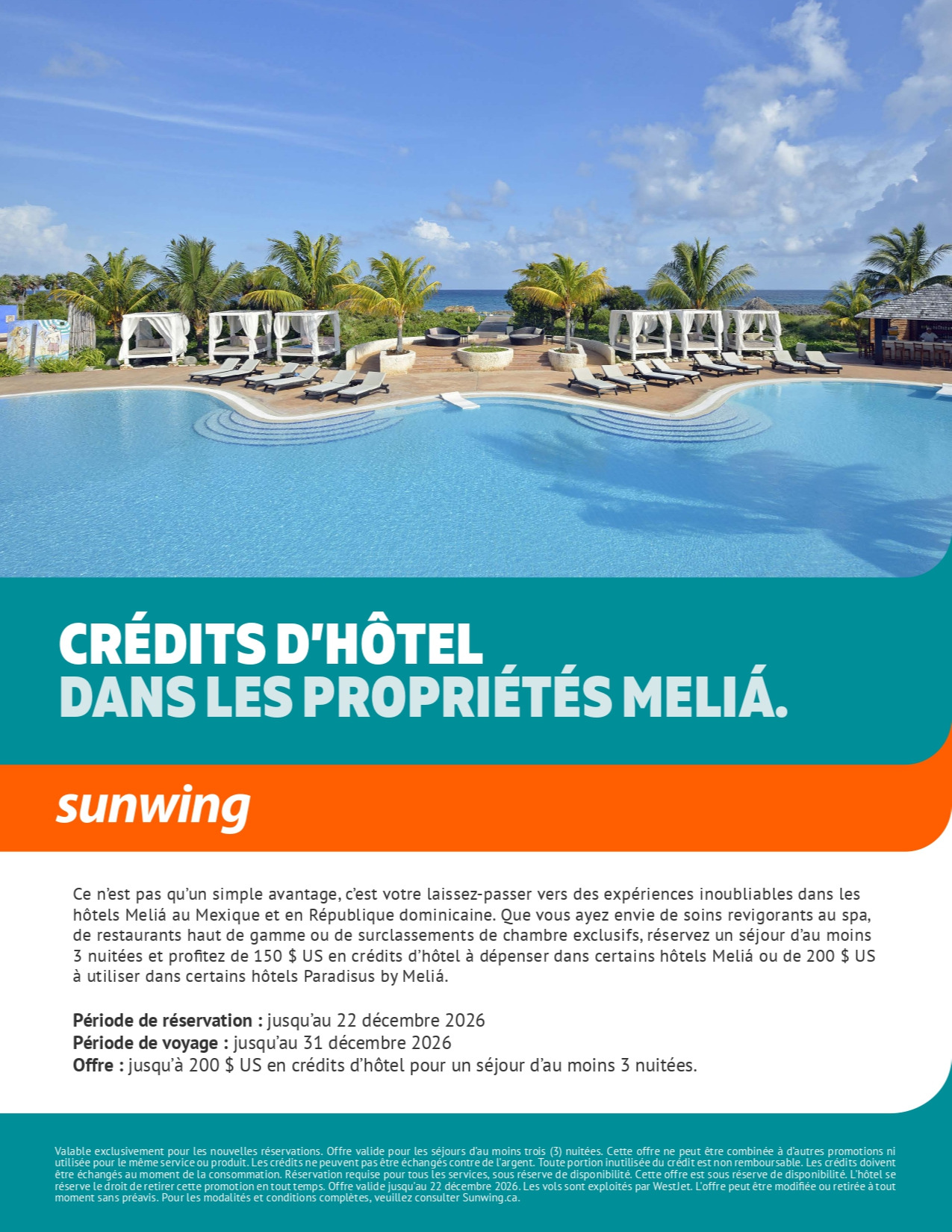 Promotion Vacances Sunwing Credits d’hôtel dans les propriétés Melia avec Voyages Aqua Terra Sherbrooke undefined