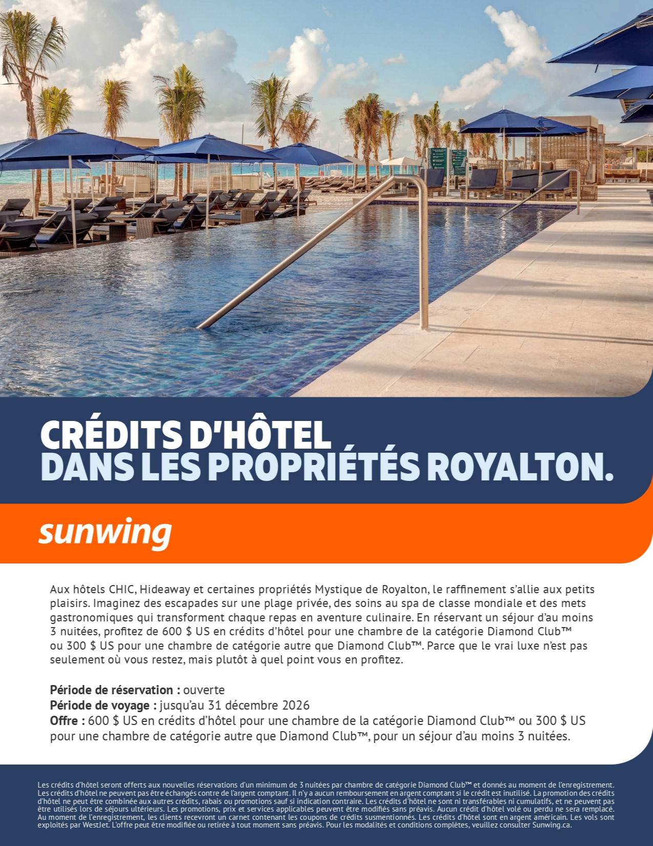 Promotion Vacances Sunwing Credits d’hôtel dans les propriétés Royalton Resorts avec Voyages Aqua Terra Sherbrooke undefined